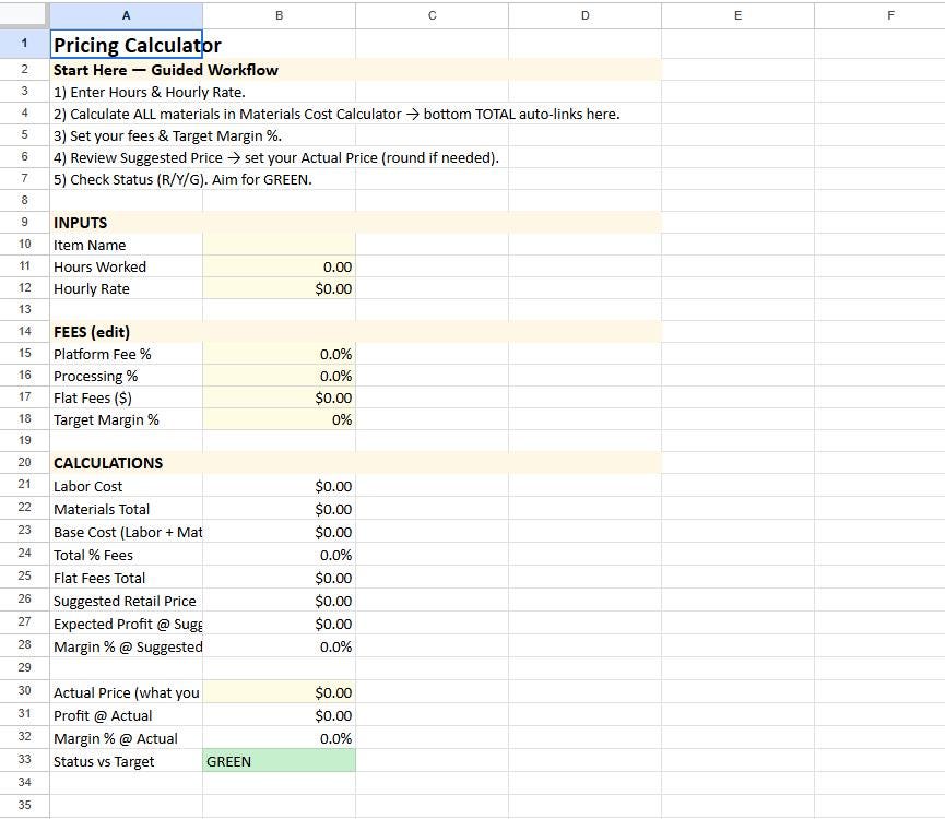 Crochet Pricing Calculator | Handmade Product Pricing Tool for Crocheters | Digital Download