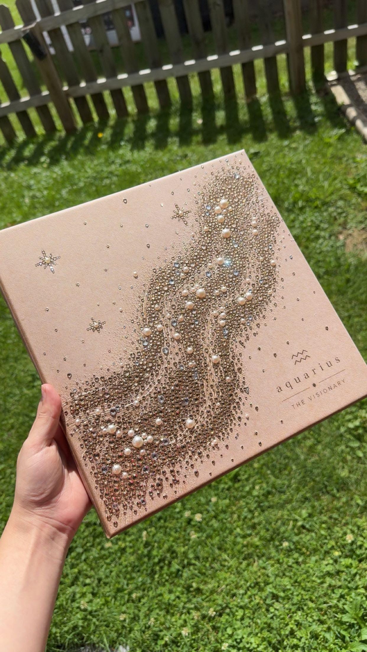 Custom Bedazzled Zodiac Canvas | Handmade Rhinestone & Pearl Astrology Wall Art | Personalized Zodiac Sign Commission