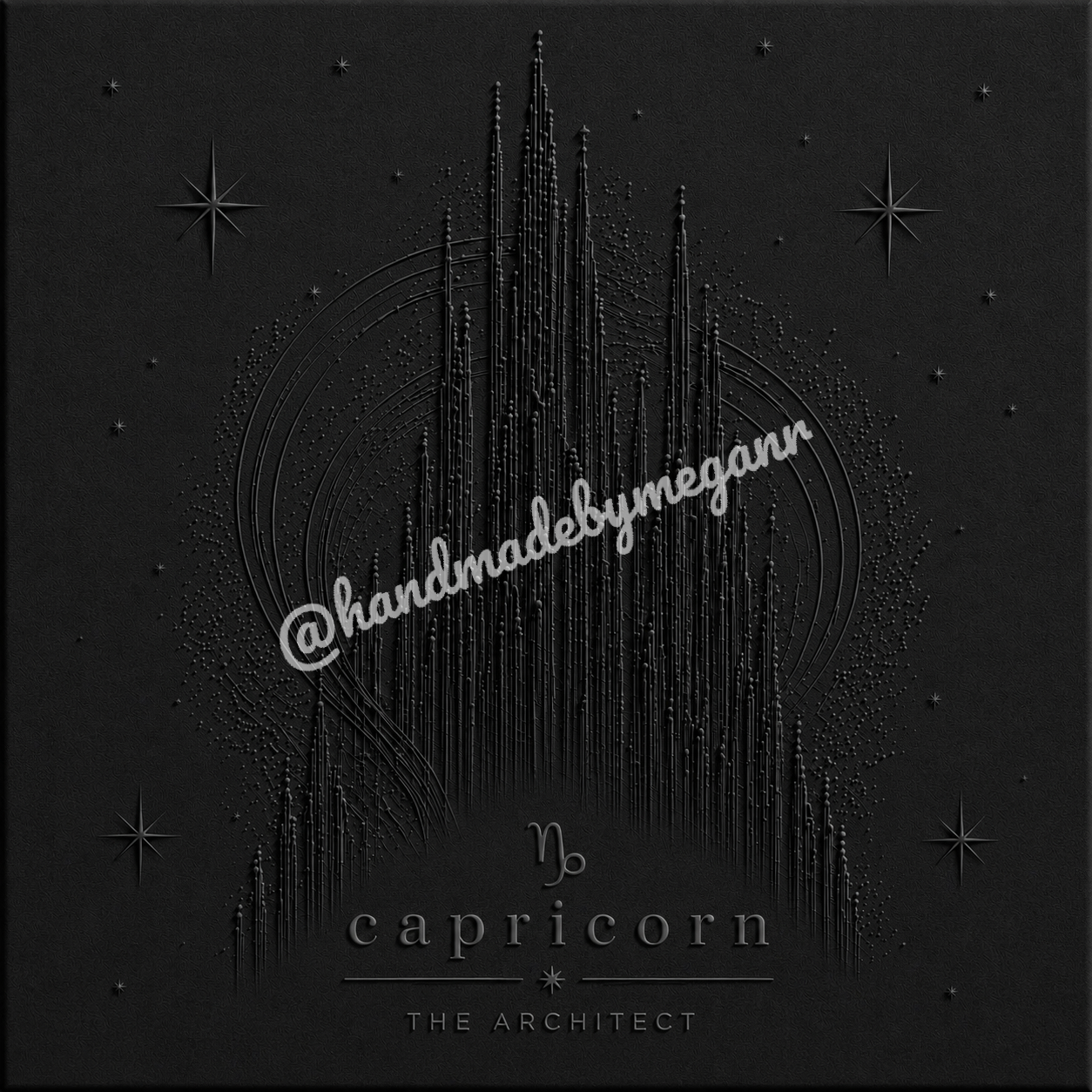 Capricorn Onyx Zodiac Canvas Print | Celestial Astrology Wall Art | Black & Graphite Zodiac Decor | Capricorn Gift