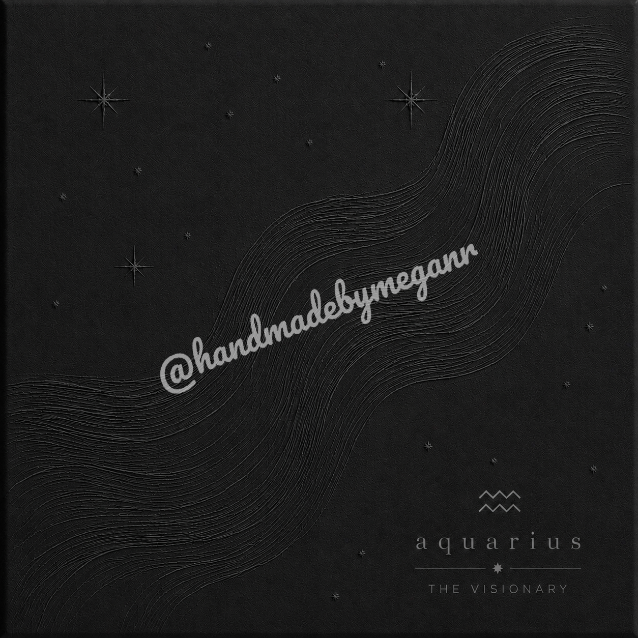 Aquarius Onyx Zodiac Canvas Print | Hand Bedazzled Astrology Wall Art | Black & Graphite Celestial Decor | Aquarius Gift