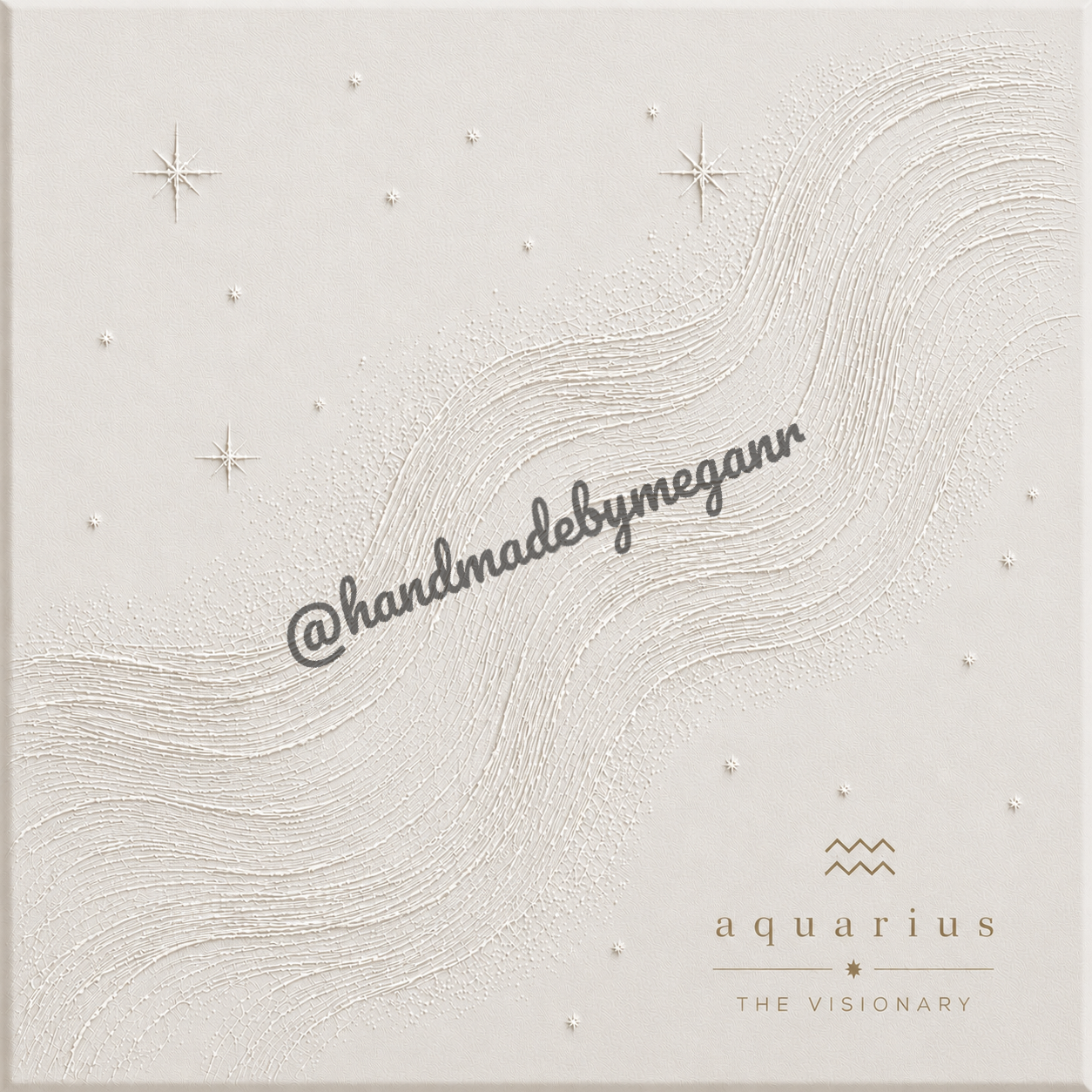 Aquarius Pearl Zodiac Canvas Print | Hand Bedazzled Astrology Wall Art | Elegant Ivory Pearl Celestial Decor | Aquarius Gift