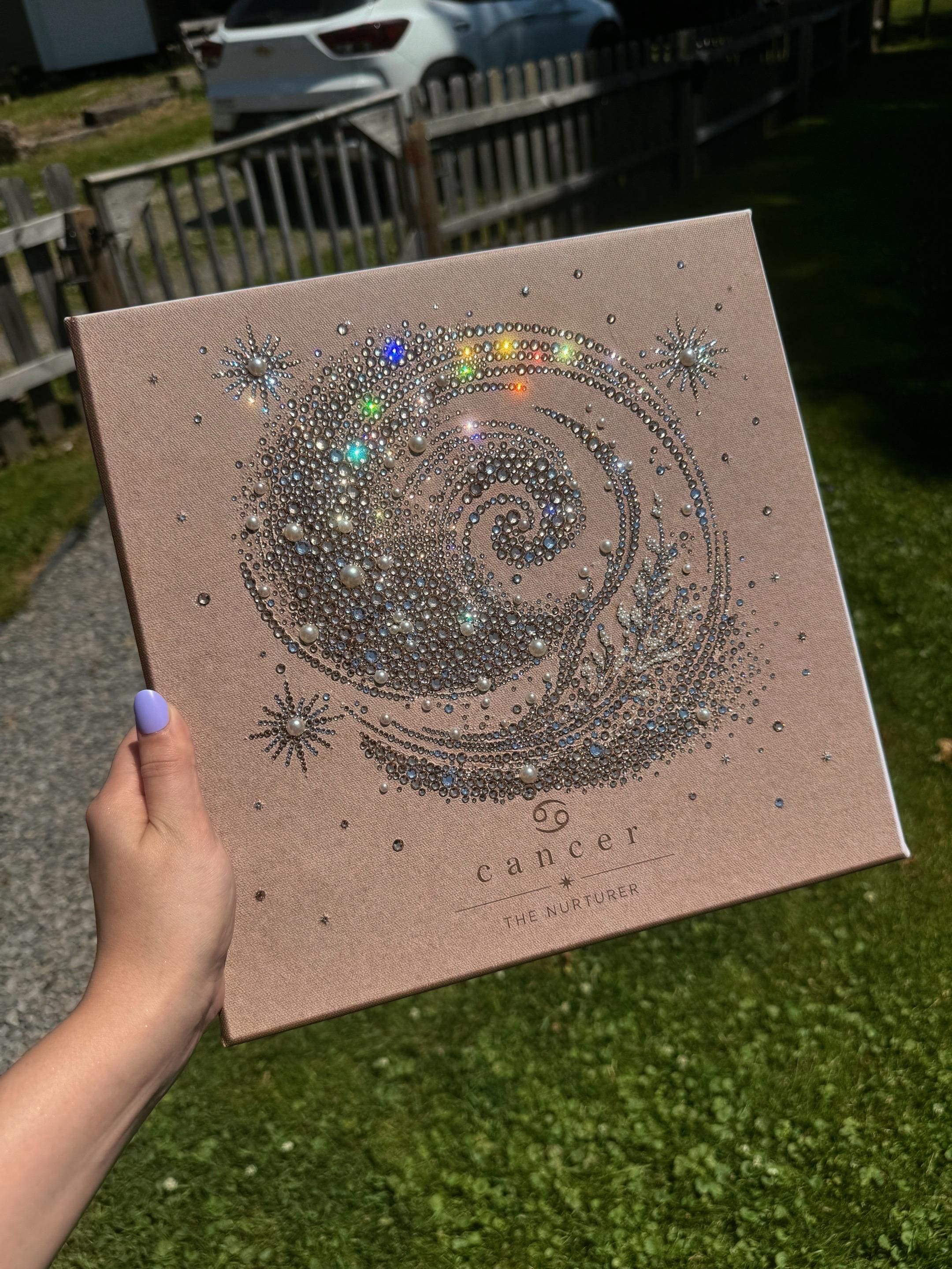 Custom Bedazzled Zodiac Canvas | Handmade Rhinestone & Pearl Astrology Wall Art | Personalized Zodiac Sign Commission