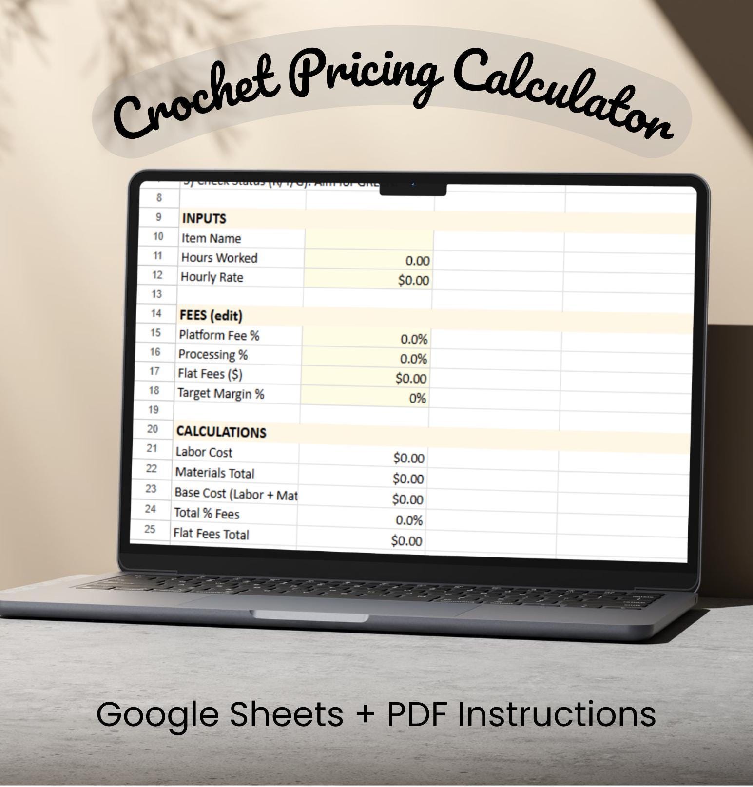 Crochet Pricing Calculator | Handmade Product Pricing Tool for Crocheters | Digital Download