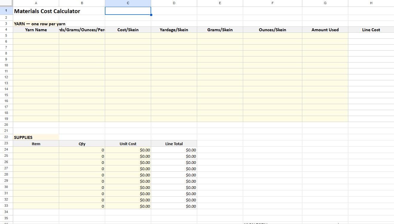 Crochet Pricing Calculator | Handmade Product Pricing Tool for Crocheters | Digital Download