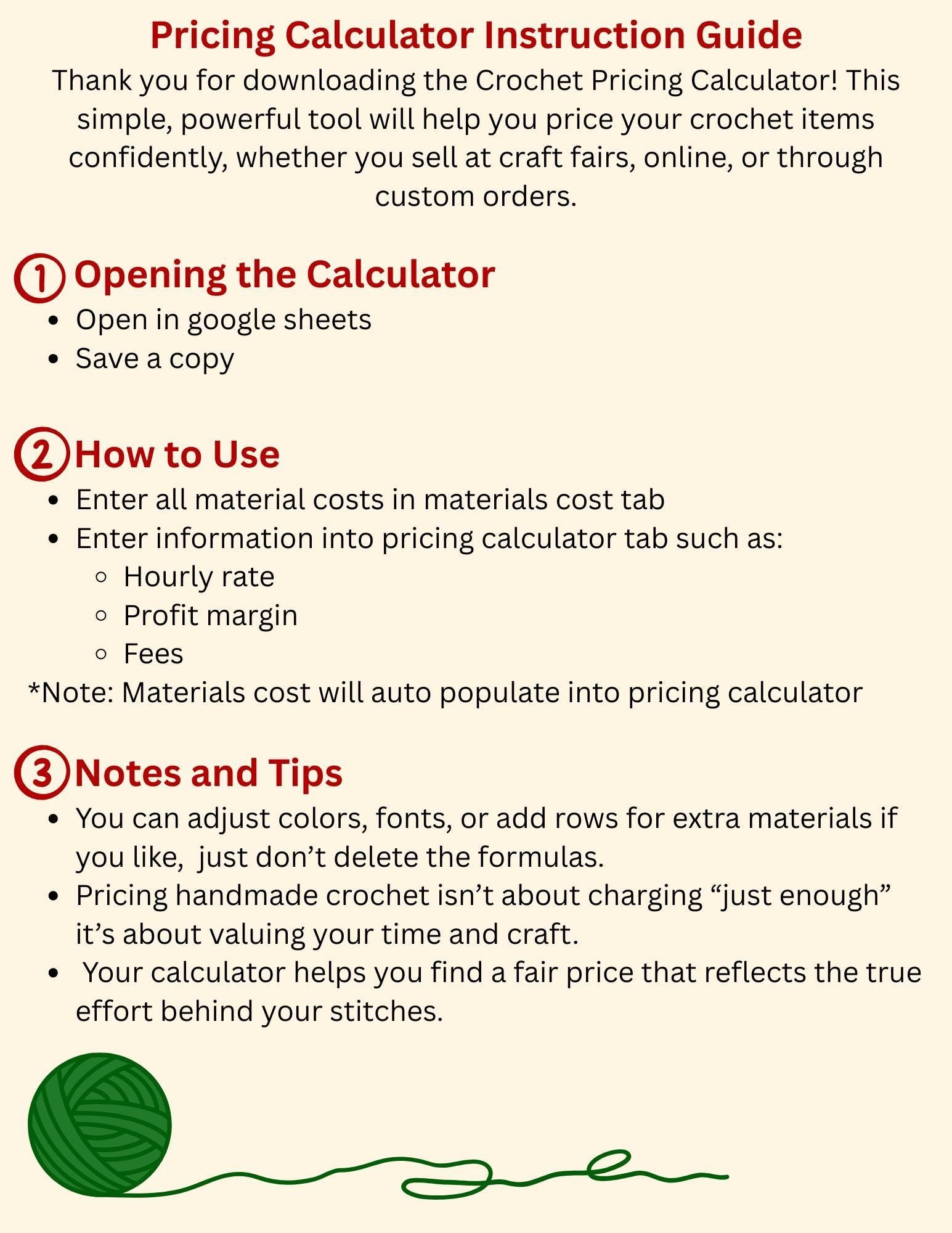 Crochet Pricing Calculator | Handmade Product Pricing Tool for Crocheters | Digital Download