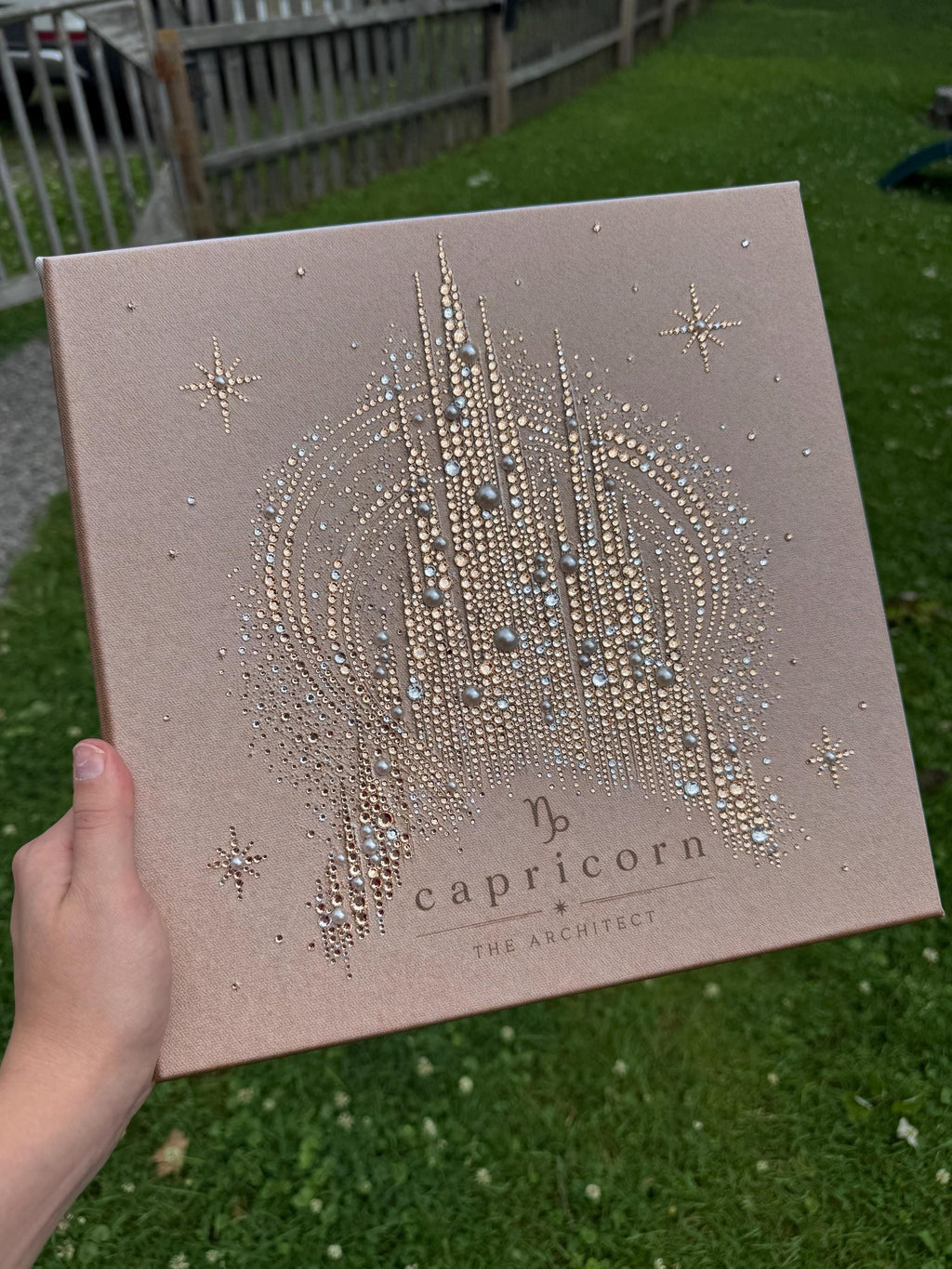 Custom Bedazzled Zodiac Canvas | Handmade Rhinestone & Pearl Astrology Wall Art | Personalized Zodiac Sign Commission